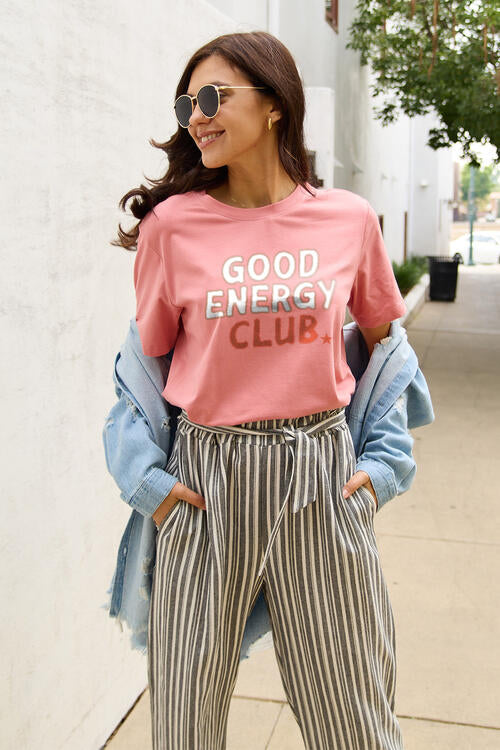 Simply Love Full Size GOOD ENERGY CLUB Short Sleeve T-Shirt